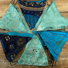 Load image into Gallery viewer, Recycled Sari Fabric Bunting- Aqua- Festival Flags- Garland - Party Decoration - Wedding/ Birthday celebrations - 5m long.