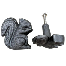 Load image into Gallery viewer, Pack of 2 CAST IRON SQUIRREL SHAPED DRAWER KNOBS for Kitchen cupboards | Cast Iron Antique style finish | Vintage charm meets modern functionality | 4cm wide x 2cm depth | Draw cabinet pull knob.
