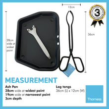 Load image into Gallery viewer, Traditional ash pan – 28cm wide (11") with handle and heavyweight cast iron tongs | Ideal for Standard Sized fire grates | ash pan for open fires | ash pan for log burners| fire ash pan