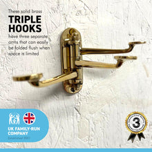 Load image into Gallery viewer, Three-way Folding Coat Hook | Polished brass finish | | Wall mounted for bathroom kitchen bedroom | Captains hook