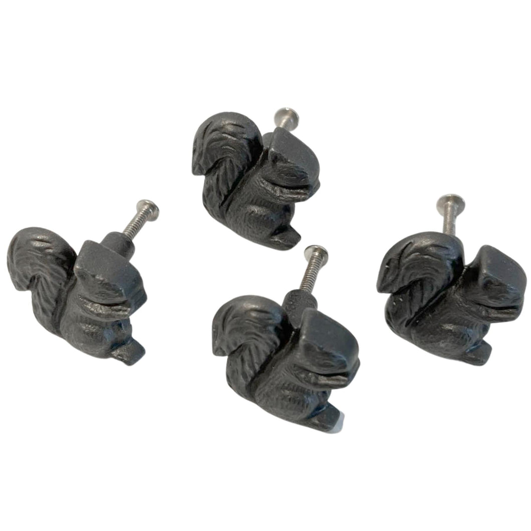 Pack of 4 CAST IRON SQUIRREL SHAPED DRAWER KNOBS for Kitchen cupboards | Cast Iron Antique style finish | Vintage charm meets modern functionality | 4cm wide x 2cm depth | Draw cabinet pull knob.