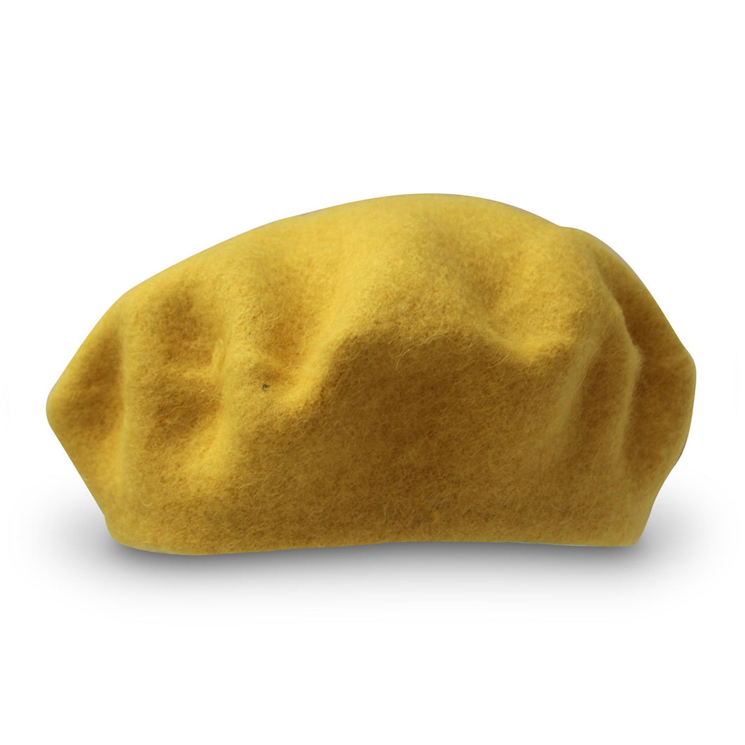 Womens French style Mustard Yellow Beret 100% pure blended wool | One size fits all classic solid colour