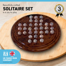 Load image into Gallery viewer, Wooden solitaire board game with pearlescent glass marbles Thuya wood | classic wooden solitaire game