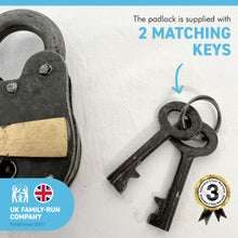 Load image into Gallery viewer, HEAVYWEIGHT CAST ANTIQUE STYLE IRON METAL PADLOCK | Love Padlock | Industrial Style Padlock | Key Padlock | Shed padlock | Gate Padlock | 9cm x 6cm | 2 Keys | Pirates Treasure Chest Padlock