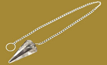 Load image into Gallery viewer, Clear faceted clear crystal pendulum on silver chain with pendulum board
