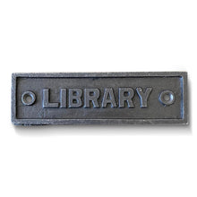 Load image into Gallery viewer, Cast Iron Antique Style LIBRARY PLAQUE SIGN | 15cm (L) x 4cm (H) | Ideal for bookshelves, walls, or doors