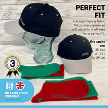 Load image into Gallery viewer, CAPTAIN and SKIPPER BASEBALL CAP with 2 PAIRS of NAUTICAL cotton rich woven SOCKS