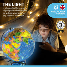 Load image into Gallery viewer, 30cm diameter colour illuminated globe with sturdy metal base | Interactive study globe | illuminated globes of earth | 30cm (w) x 40cm (h) | Illuminated globe for Children and Adults.