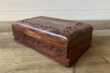 Load image into Gallery viewer, Carved Pattern Dark Wood Treasure Chest Trinket Box
