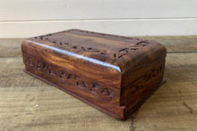 Load image into Gallery viewer, Carved Pattern Dark Wood Treasure Chest Trinket Box