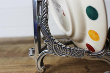 Load image into Gallery viewer, Vintage Aluminium Silver Coloured Ornate Plate Stand - Photo Display - CD Display Easel