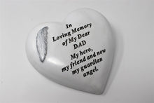 Load image into Gallery viewer, Heart Shaped Free Standing Dad Memorial Verse Feather
