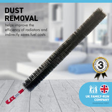 Load image into Gallery viewer, Long reach Multipurpose Radiator Cleaning Brush makes cleaning radiators fast and easy | 75cm (L) | 29.5 (L) | Flexible Nylon Bristles | | Suitable for Gridded and Non-Gridded Radiators