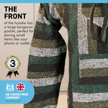 Load image into Gallery viewer, MINTY GREEN Mexican Baja Jerga HOODIE Hippie Festival top | SIZE LARGE | Warm and cosy with brushed soft lining | Blended 50% Acrylic, 50% Cotton | oversized fit jumper hoodies.