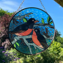Load image into Gallery viewer, Robin Redstart Glass sun catcher | 150mm diameter with chain for hanging | colour catcher | window decoration | perfect for conservatory