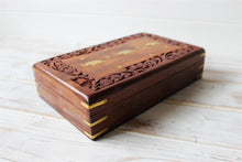 Load image into Gallery viewer, Flower Pattern Wooden Brass Elephants Treasure Chest Trinket Box