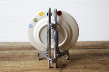 Load image into Gallery viewer, Vintage Aluminium Silver Coloured Ornate Plate Stand - Photo Display - CD Display Easel