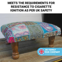 Load image into Gallery viewer, Classic turquoise patchwork brocade Indian footstool