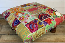 Load image into Gallery viewer, Classic patchwork brocade green Indian footstool