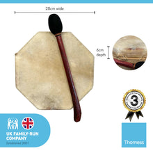Load image into Gallery viewer, Shamanic Tribal Sami hand drum with wooden beater | frame drum | medicine | Indonesian Pagan Hand Drum | wooden frame | weaved handles at the rear | deep resonant tone