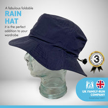 Load image into Gallery viewer, NAVY BLUE 58CM SHOWERPROOF BRIMMED TRILBY BUCKET STYLE HAT | Water-Repellent Bucket style Hat | 100% cotton | lightweight and breathable |foldable | Elasticated toggle for adjustable size