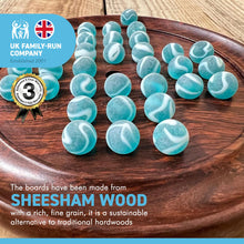 Load image into Gallery viewer, 22cm Diameter WOODEN SOLITAIRE BOARD GAME with ICEBERG GLASS MARBLES