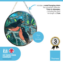 Load image into Gallery viewer, Robin Redstart Glass sun catcher | 150mm diameter with chain for hanging | colour catcher | window decoration | perfect for conservatory
