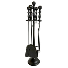 Load image into Gallery viewer, Metal black turn handled 5-piece fireside companion set