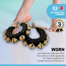 Load image into Gallery viewer, Pair of Classical Indian Ghungroos | Ankle bracelets | Black padded strap | Bhangra Kathak Dances | Anklets | Wedding Favours | Bollywood anklet | Ankle Foot Bracelet | Musical accessory