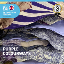 Load image into Gallery viewer, RECYCLED SARI FABRIC BUNTING | Purple colours | 5m long | Garland for Garden Wedding Birthday Indoor Outdoor Party Decoration Festival | Diwali bunting | Bohemian Bunting | Fair Trade