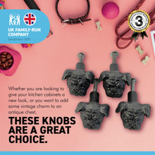 Load image into Gallery viewer, Pack of 4 CAST IRON CUTE TERRIER DOG DRAWER KNOBS for Kitchen cupboards | Cast Iron Antique style finish | Vintage charm meets modern functionality | 3.5cm wide x 2cm depth