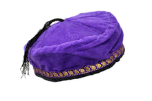 Load image into Gallery viewer, Purple Tibetan Trim Smoking lounge Cap with Tassel Large
