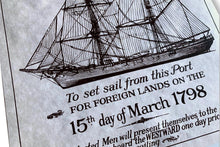 Load image into Gallery viewer, Coastal Nautical Parchment Maritime Westward Trading Wanted Poster