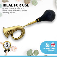 Load image into Gallery viewer, Large 40cm long Replica vintage bulb honky horn with black rubber plunger | Air horn | clown horn | Squeeze horn | taxi horn rubber bulb bugle horn | Retro style hooter | bike car