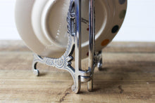 Load image into Gallery viewer, Vintage Aluminium Silver Coloured Ornate Plate Stand - Photo Display - CD Display Easel