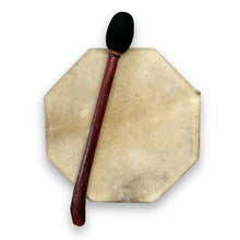 Load image into Gallery viewer, Shamanic Tribal Sami hand drum with wooden beater | frame drum | medicine | Indonesian Pagan Hand Drum | wooden frame | weaved handles at the rear | deep resonant tone