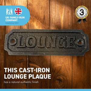 Cast Iron Antique Style LOUNGE PLAQUE SIGN |sitting room | drawing room | home décor | door sign | Guest House | Kitchen | Farmhouse | Pub | old style Period Plaque |11cm x 3.4cm