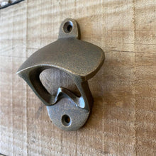 Load image into Gallery viewer, Cast Iron Retro Wall Mounted Bottle Opener - Antique Brass Finish