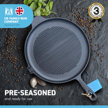 Load image into Gallery viewer, Cast iron 11 inch Round Grillpan Skillet Frying Pan for Indoor and Outdoor use | Cast Iron Cookware | Grill Pan | Stove Top | Skillet Pan | Iron Skillet | Frying Pans | Griddle pan