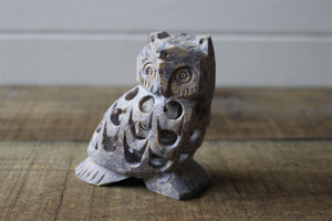 Handcrafted Stone Undercut Owl Ornament Sculpture