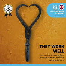 Load image into Gallery viewer, CAST IRON LOVE HEART HOOK | 12cm (H) x 6cm (W) | Decorative wall mounted entryway hall hook for hanging | Kitchen Bedroom Bathroom Coat Pegs Hooks