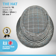 Load image into Gallery viewer, Grey Rude Boy Ska Pork pie Hat with contrasting ribbon band detail| Size L / XL approx. 59cm / 60cm | US size 7 ½ | 100% Polyester | Unisex pork pie hat | Fedora trilby pork pie style