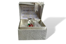 Load image into Gallery viewer, Thank you, teacher gift, with glass bear holding a red apple with thoughtful touching verse