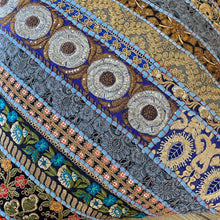 Load image into Gallery viewer, Classic Brocade, Diagonal Patchwork, Embroidered, Indian Footstool - Blue.