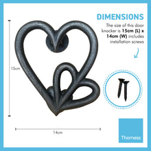 Load image into Gallery viewer, Cast Iron antique style Double Heart Door Knocker | The size of this door knocker is 15cm (L) x 14cm (W) | Fixing Screws Supplied