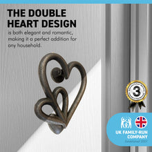 Load image into Gallery viewer, Cast Iron antique style Double Heart Door Knocker | The size of this door knocker is 15cm (L) x 14cm (W) | Fixing Screws Supplied