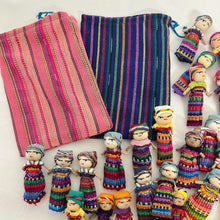 Load image into Gallery viewer, Set of 14 Guatemalan handmade Worry Dolls with 2 colourful crafted storage bags