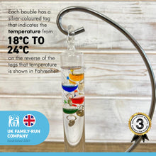 Load image into Gallery viewer, Galileo Thermometer Metal Stand Temperature Gauge Multicolored