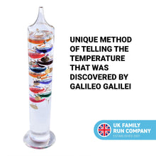 Load image into Gallery viewer, Large 44cm tall Free standing Galileo thermometer in Gift packaging
