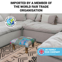 Load image into Gallery viewer, Classic turquoise patchwork brocade Indian footstool